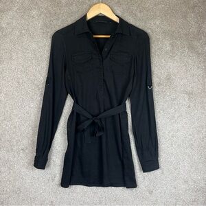 Elie Tahari Dress Womens Extra Small Black Linen Blend Long Sleeve Belted- 2947*